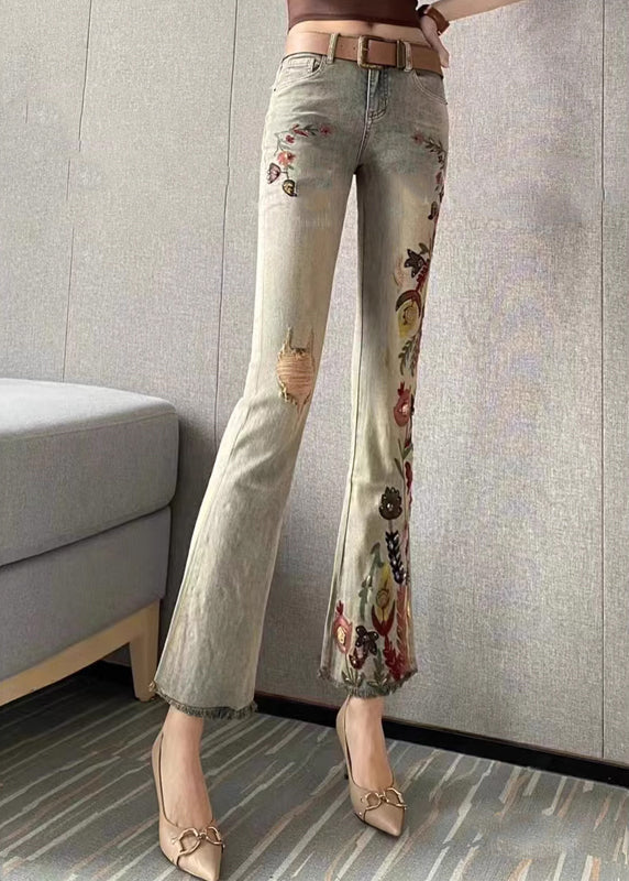 Fashion Embroidered Pockets Denim Flare Bottoms Fall WP056 NZ-CPTS241107