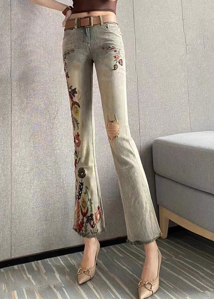 Fashion Embroidered Pockets Denim Flare Bottoms Fall WP056 NZ-CPTS241107