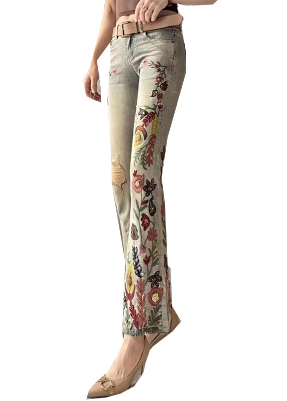 Fashion Embroidered Pockets Denim Flare Bottoms Fall WP056 NZ-CPTS241107