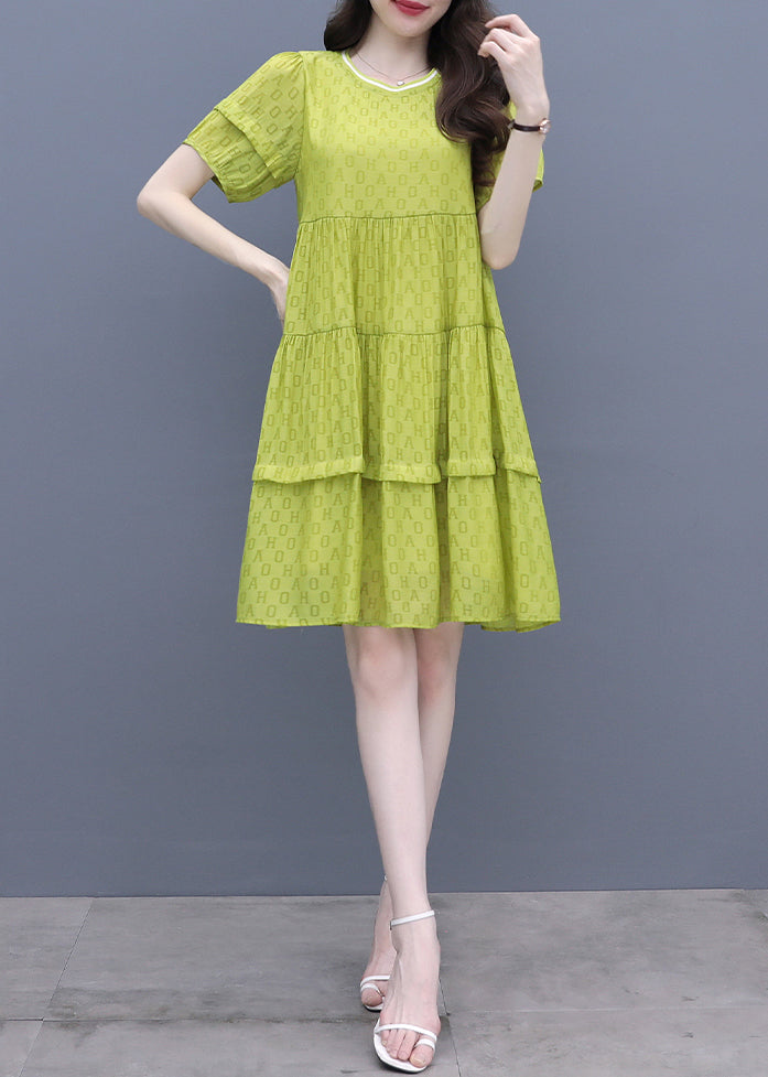 Fashion Fluorescent Green O-Neck Graphic Patchwork Mid Dress Summer WW042 OL-SDM240812