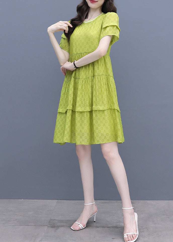 Fashion Fluorescent Green O-Neck Graphic Patchwork Mid Dress Summer WW042 OL-SDM240812