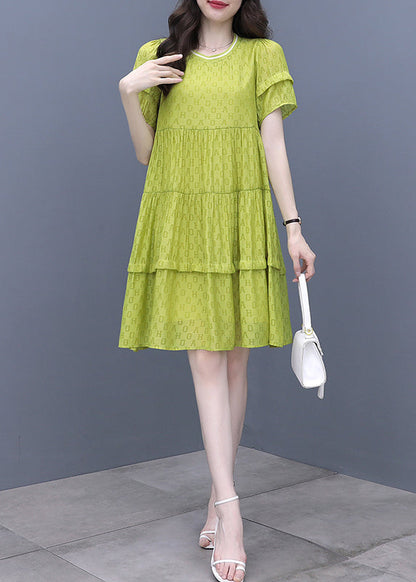 Fashion Fluorescent Green O-Neck Graphic Patchwork Mid Dress Summer WW042 OL-SDM240812