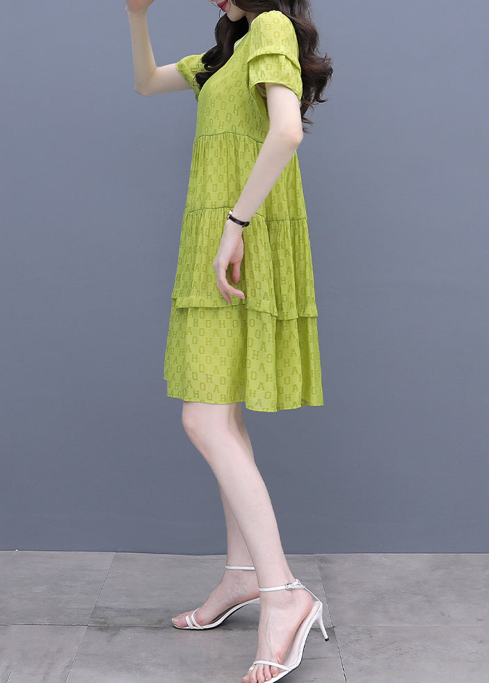 Fashion Fluorescent Green O-Neck Graphic Patchwork Mid Dress Summer WW042 OL-SDM240812