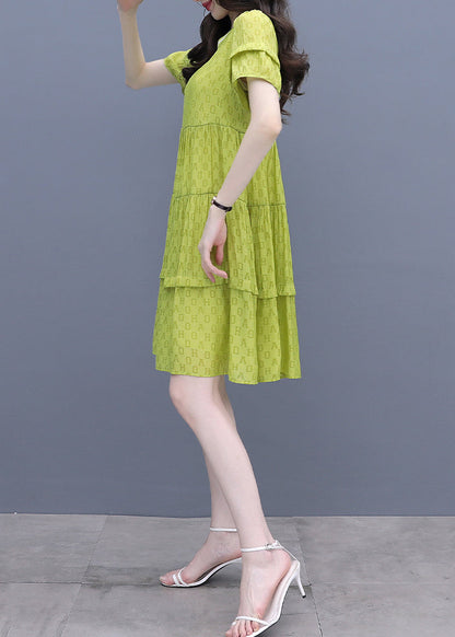 Fashion Fluorescent Green O-Neck Graphic Patchwork Mid Dress Summer WW042 OL-SDM240812