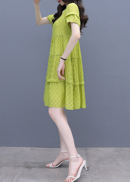Fashion Fluorescent Green O-Neck Graphic Patchwork Mid Dress Summer WW042 OL-SDM240812
