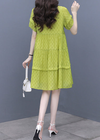 Fashion Fluorescent Green O-Neck Graphic Patchwork Mid Dress Summer WW042 OL-SDM240812