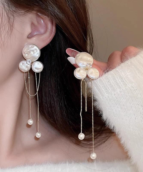 Alloy Earrings Pear Fashion Floral Tassel Drop Gold FashionChic