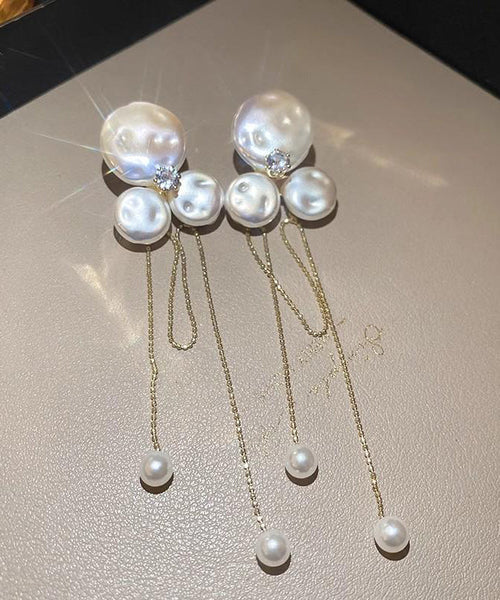 Alloy Earrings Pear Fashion Floral Tassel Drop Gold FashionChic