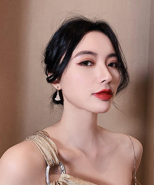 Pearl Alloy Fashion Earrings Gold Fan-Shaped Copper Drop FashionChic