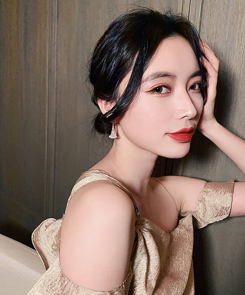 Pearl Alloy Fashion Earrings Gold Fan-Shaped Copper Drop FashionChic