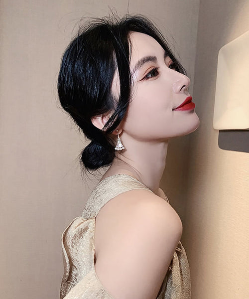 Pearl Alloy Fashion Earrings Gold Fan-Shaped Copper Drop FashionChic