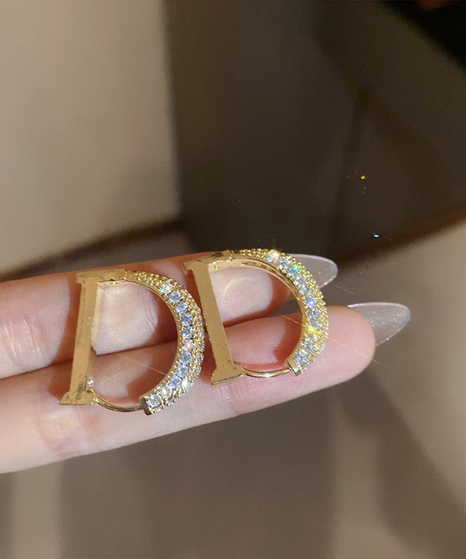 Fashion Gold Copper Alloy Zircon D Type Hoop Earrings WH022 JEW-SDL241116