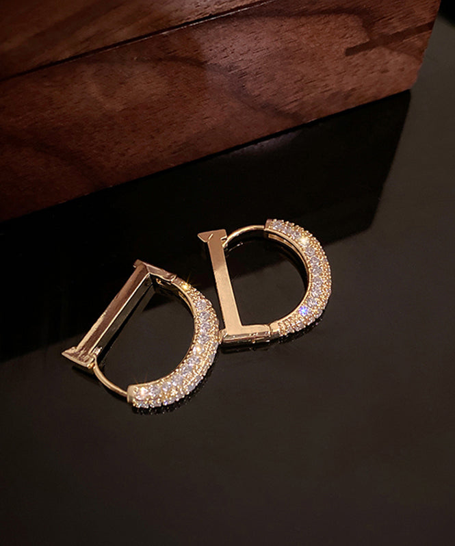 Fashion Gold Copper Alloy Zircon D Type Hoop Earrings WH022 JEW-SDL241116