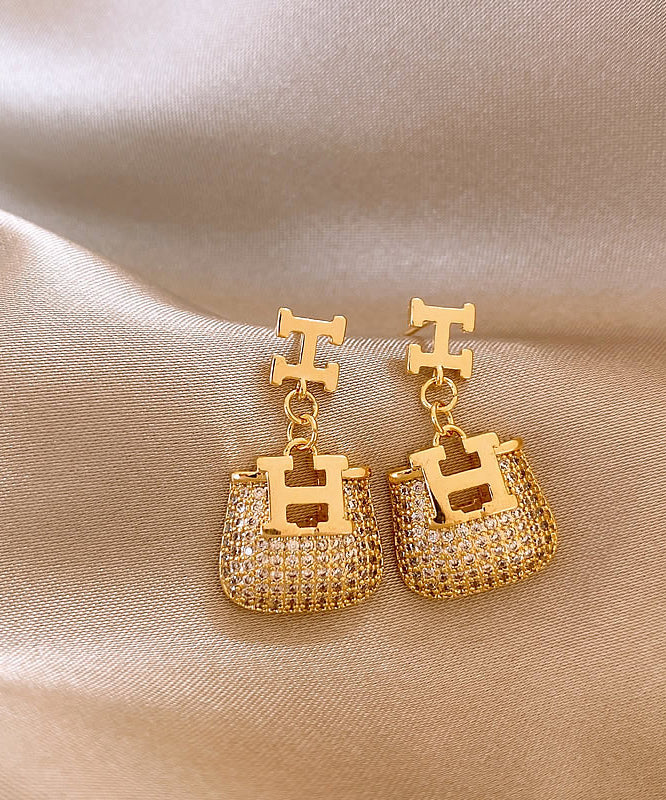 Fashion Gold Copper Alloy Zircon Graphic Bag Drop Earrings ET019 ABC