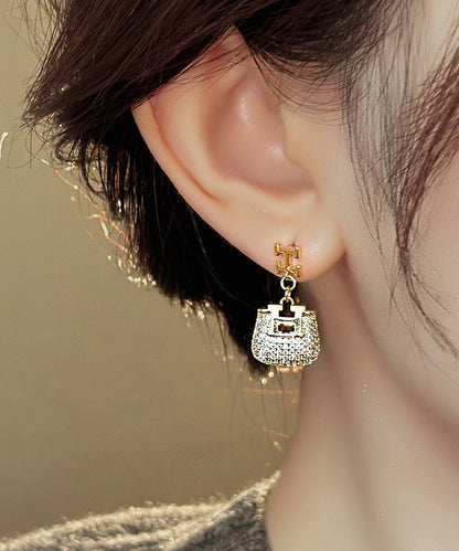 Fashion Gold Copper Alloy Zircon Graphic Bag Drop Earrings ET019 ABC