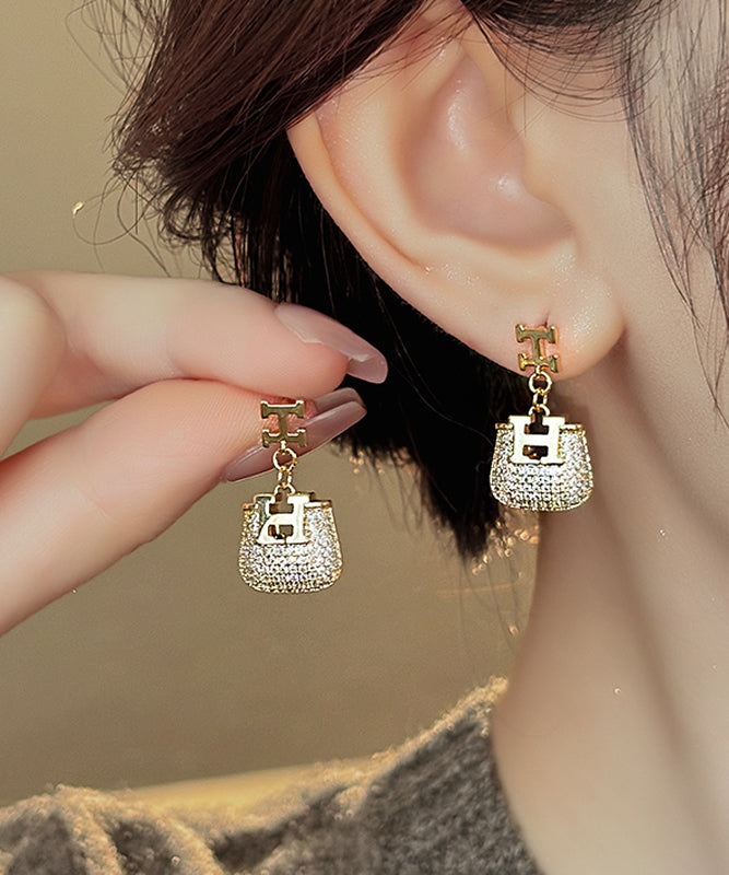 Fashion Gold Copper Alloy Zircon Graphic Bag Drop Earrings ET019 ABC