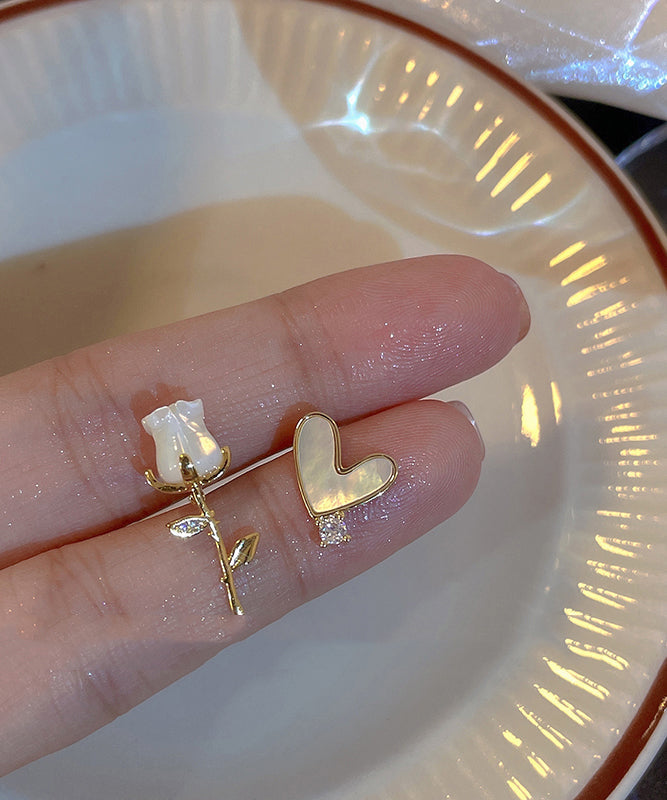 Rose Stud Gold Overgild And Copper Fashion Floral Asymmetrical FashionChic