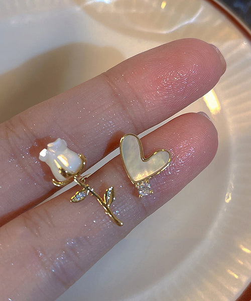 Rose Stud Gold Overgild And Copper Fashion Floral Asymmetrical FashionChic