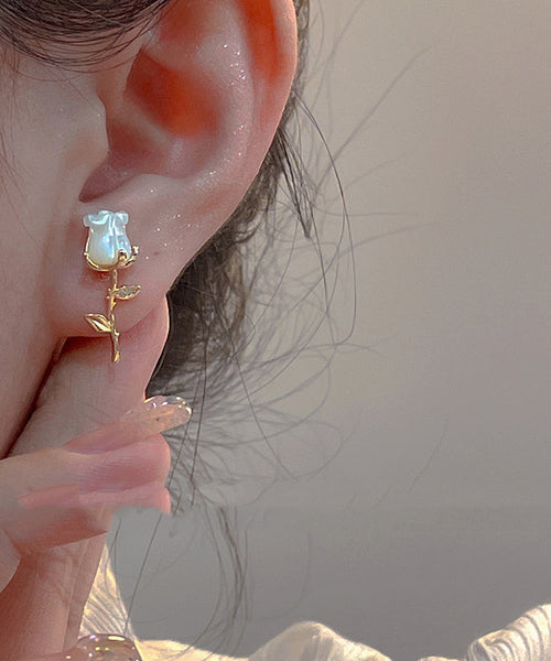 Rose Stud Gold Overgild And Copper Fashion Floral Asymmetrical FashionChic