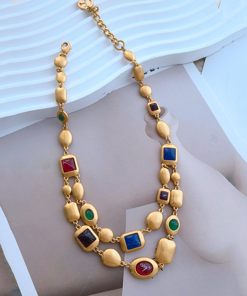 Fashion Gold Copper Overgild Bilayer Coloured Glaze Necklace GH1017 Ada Fashion