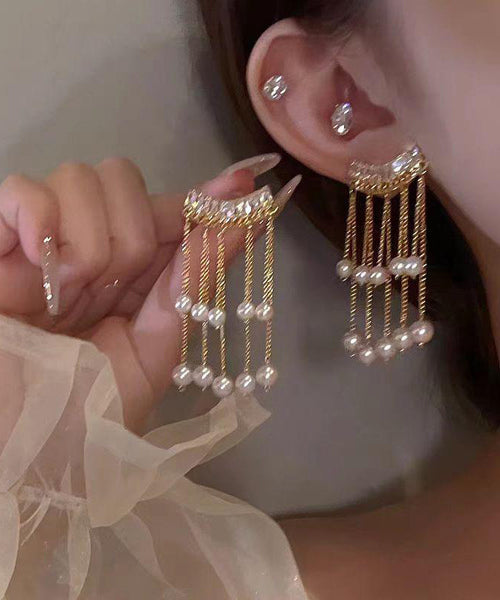 Pearl Gold Drop Copper Earrings Fashion Overgild Tassel FashionChic