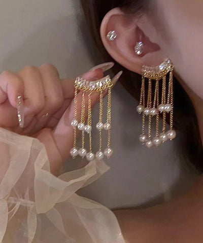Pearl Gold Drop Copper Earrings Fashion Overgild Tassel FashionChic
