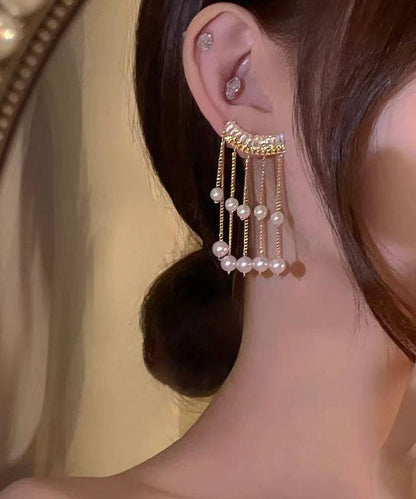 Pearl Gold Drop Copper Earrings Fashion Overgild Tassel FashionChic