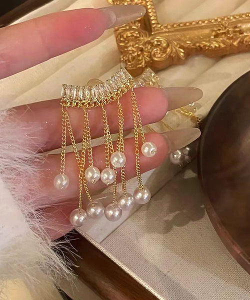 Pearl Gold Drop Copper Earrings Fashion Overgild Tassel FashionChic