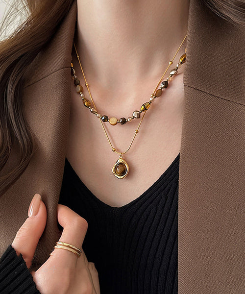 Fashion Copper Tiger Pendant Gold Eye Beading Overgild Stone FashionChic