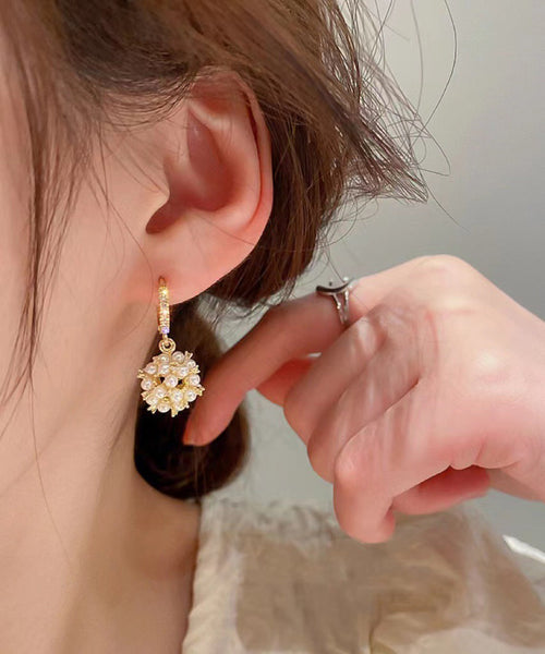 Pearl Gold Overgild Drop Earrings Fashion Zircon Spherical Copper FashionChic