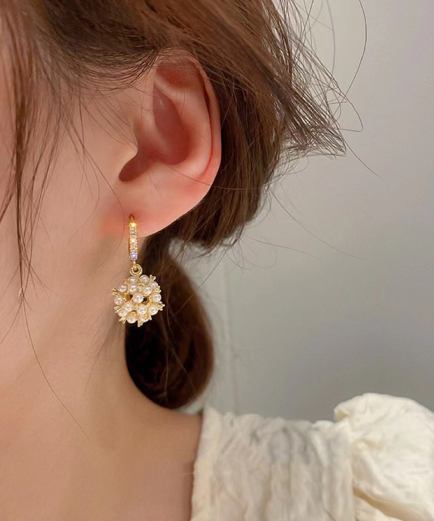 Pearl Gold Overgild Drop Earrings Fashion Zircon Spherical Copper FashionChic