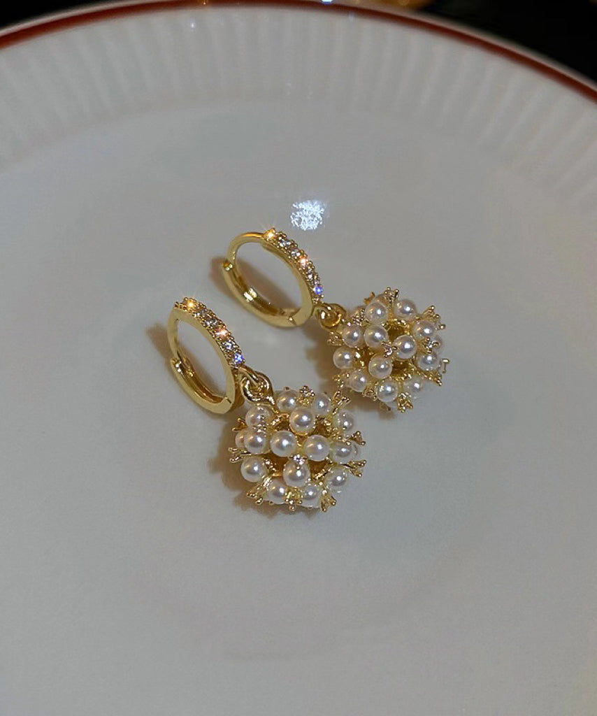 Pearl Gold Overgild Drop Earrings Fashion Zircon Spherical Copper FashionChic
