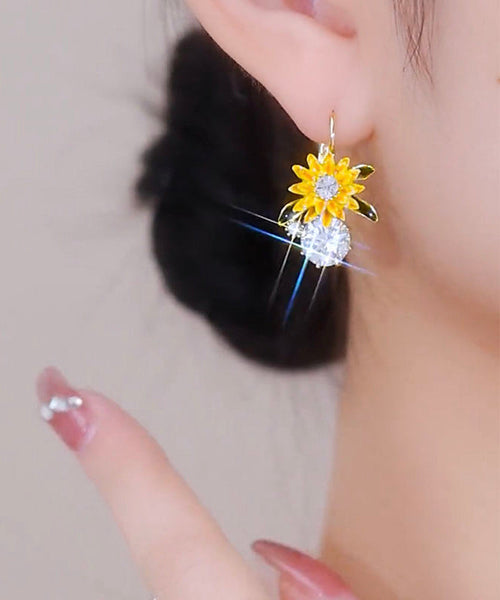 Zircon Overgild Drop Copper Gold Fashion Earrings Sunflower FashionChic
