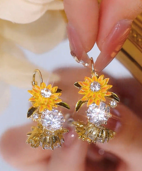 Zircon Overgild Drop Copper Gold Fashion Earrings Sunflower FashionChic