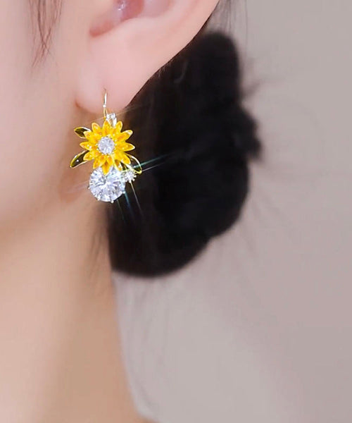 Zircon Overgild Drop Copper Gold Fashion Earrings Sunflower FashionChic
