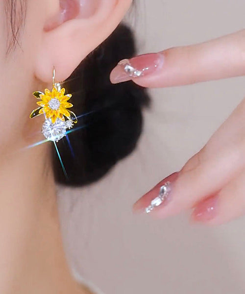 Zircon Overgild Drop Copper Gold Fashion Earrings Sunflower FashionChic