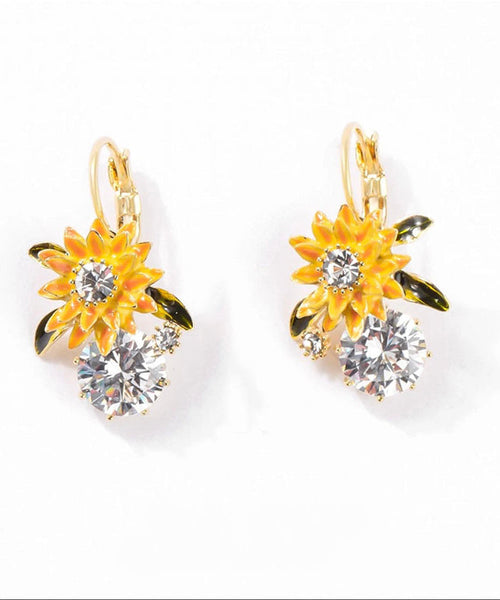 Zircon Overgild Drop Copper Gold Fashion Earrings Sunflower FashionChic