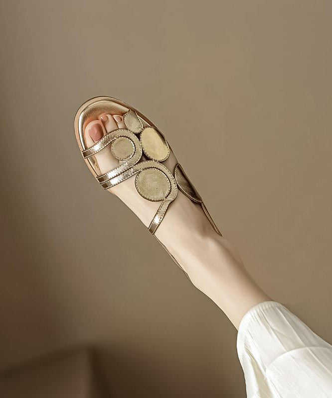 Fashion Gold Splicing Hollow Sheepskin Out Flat Sandals FashionChic