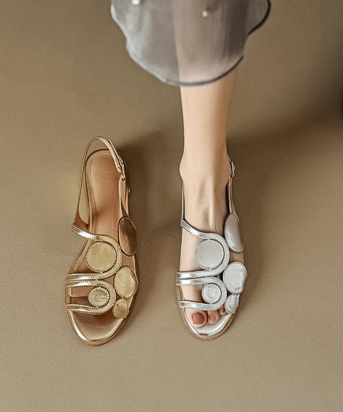 Fashion Gold Splicing Hollow Sheepskin Out Flat Sandals FashionChic