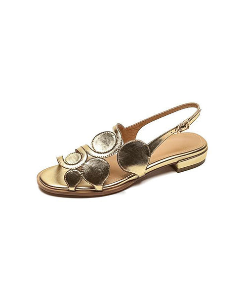 Fashion Gold Splicing Hollow Sheepskin Out Flat Sandals FashionChic
