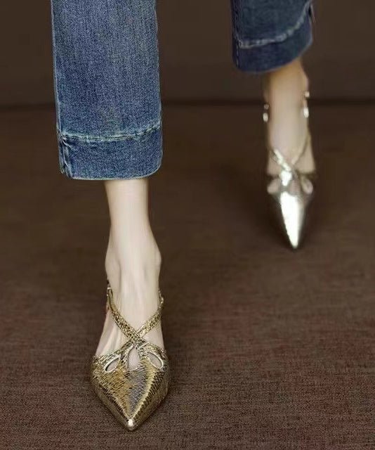 Fashion Gold Splicing Sandals Faux Leather Pointed Toe AP1008 shoe-LX240905