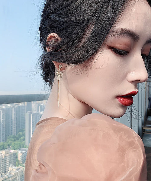 Fashion Gold Sterling Silver Alloy Cat's Eye Tassel Drop Earrings QQ058 JEW-EAR240811