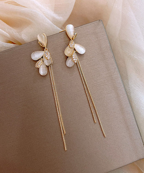 Fashion Gold Sterling Silver Alloy Cat's Eye Tassel Drop Earrings QQ058 JEW-EAR240811