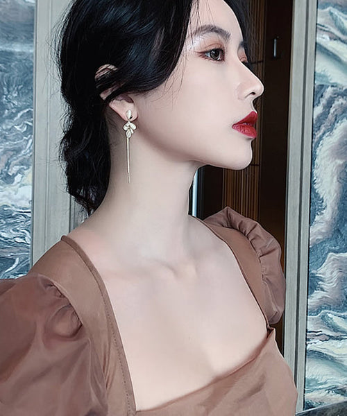 Fashion Gold Sterling Silver Alloy Cat's Eye Tassel Drop Earrings QQ058 JEW-EAR240811