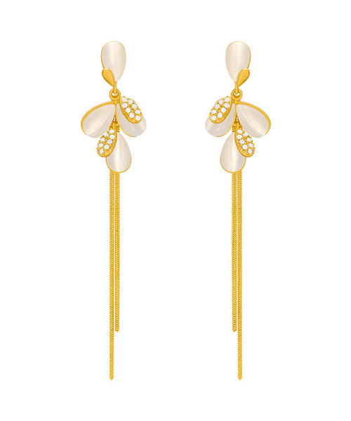 Fashion Gold Sterling Silver Alloy Cat's Eye Tassel Drop Earrings QQ058 JEW-EAR240811