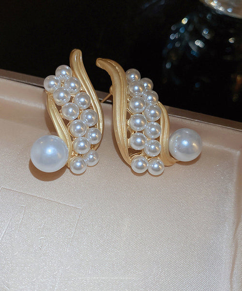 Fashion Gold Sterling Silver Alloy Pearl Hoop Earrings YX023 ABC