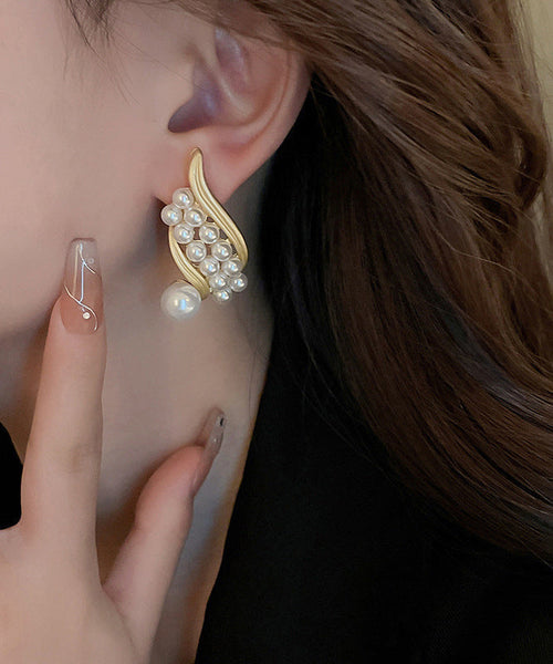 Fashion Gold Sterling Silver Alloy Pearl Hoop Earrings YX023 ABC