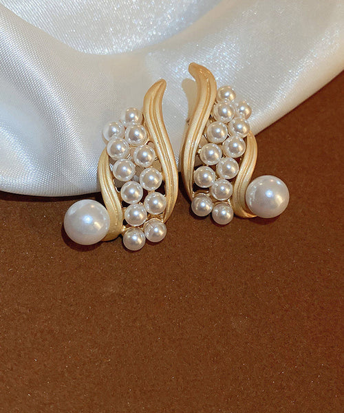 Fashion Gold Sterling Silver Alloy Pearl Hoop Earrings YX023 ABC