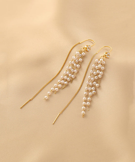 Fashion Gold Sterling Silver Alloy Pearl Tassel Drop Earrings QZ011 JEW-EAR241023