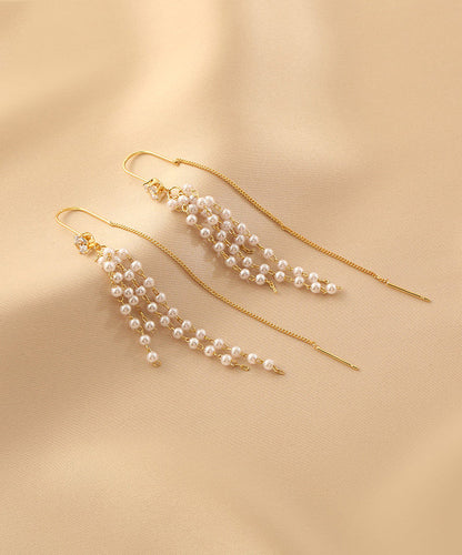 Fashion Gold Sterling Silver Alloy Pearl Tassel Drop Earrings QZ011 JEW-EAR241023